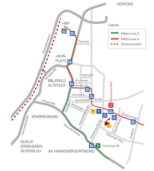 Bild der Anfahrtsskizze Klinikum Bielefeld Mitte