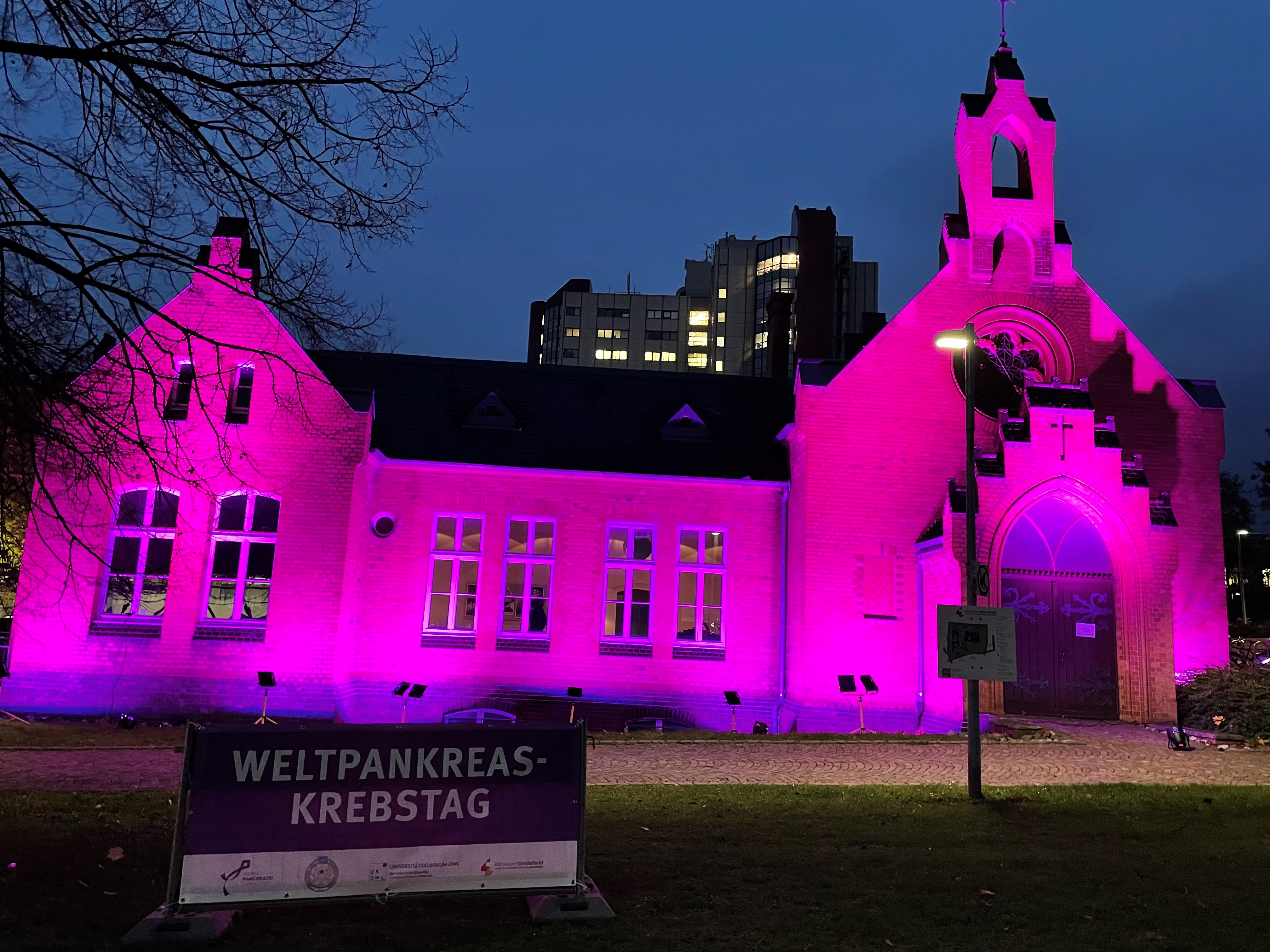 Bild lila beleuchtetet Capella hospitalis weltpankreaskrebstag