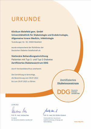 Bild Urkunde Zertifiziertes Diabeteszentrum DDG