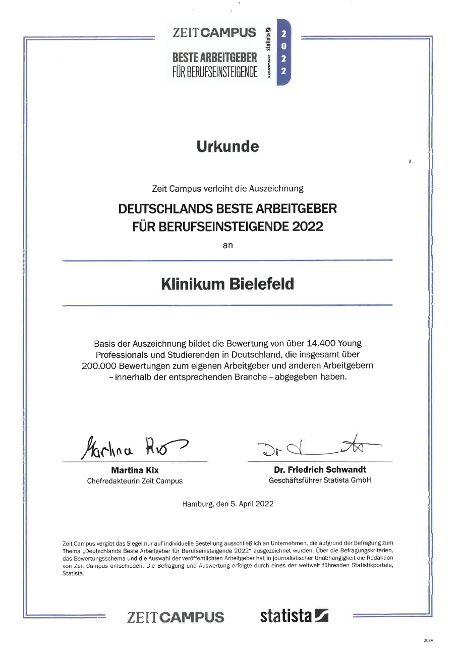 Bild des Zertifikates Deutschlands beste Arbeitgeber für Berufseinsteigende 2022